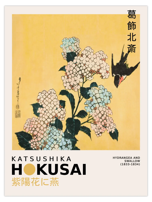 Katsushika Hokusai - Hydrangea and Swallow Poster