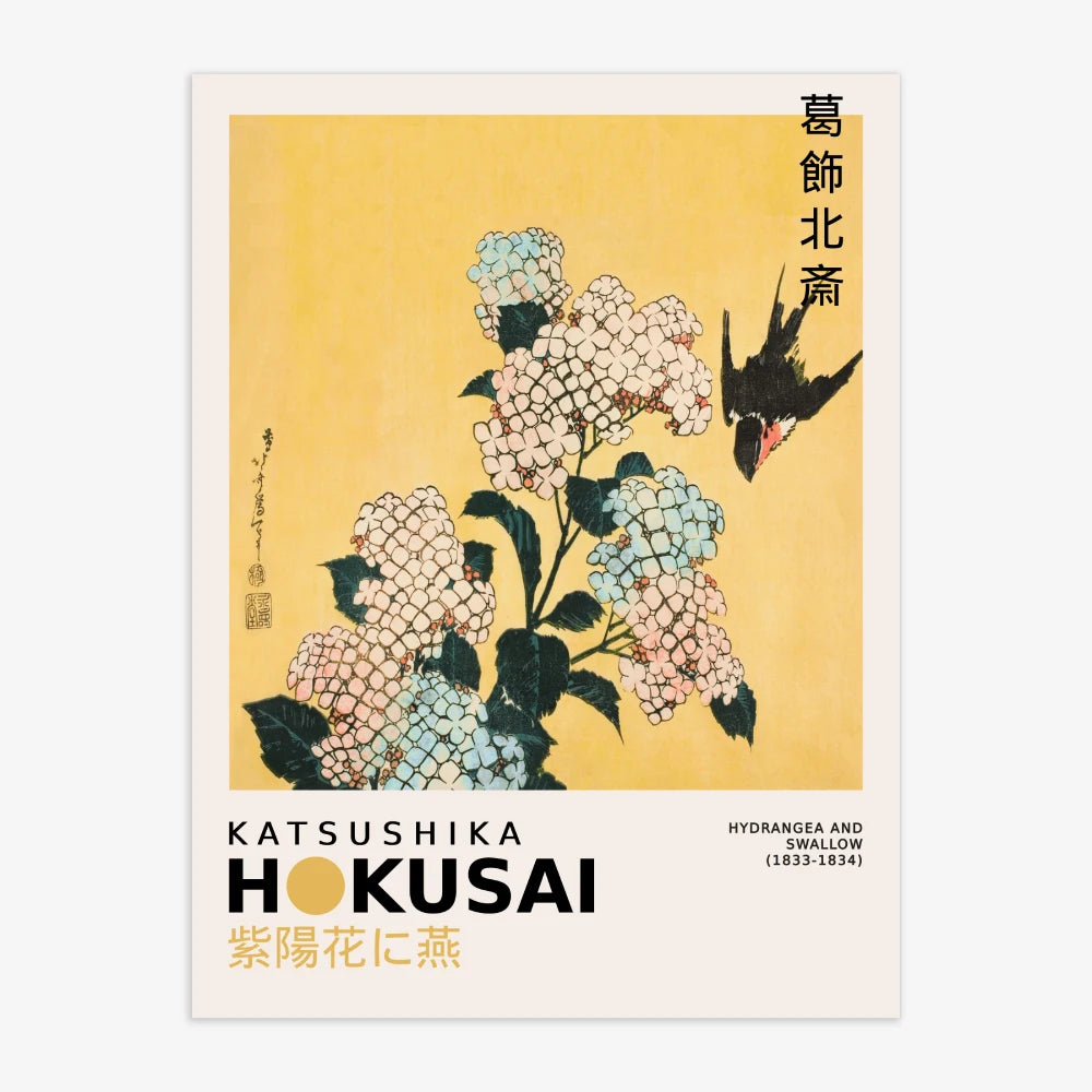 Katsushika Hokusai - Hydrangea and Swallow Poster