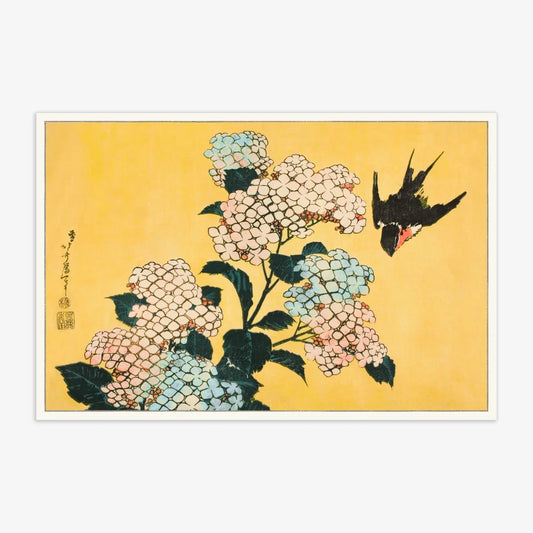 Katsushika Hokusai  - „Hydrangea and Swallow" Poster