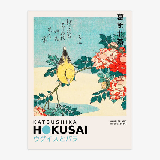 Katsushika Hokusai - Warbler and Roses Poster