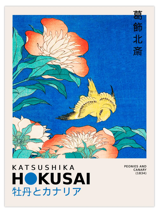Katsushika Hokusai - Peonies and Canary Poster