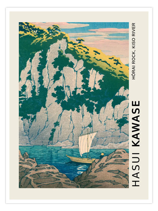 Kawase Hasui - Horai Rock, Kiso River Poster