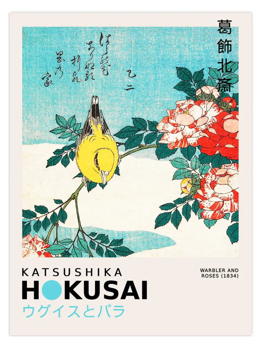 Katsushika Hokusai - Warbler and Roses Poster