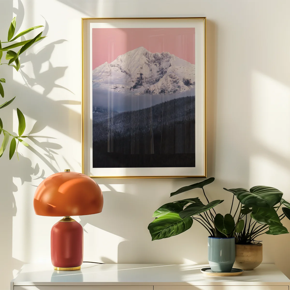 Berg und rosa Himmel Poster