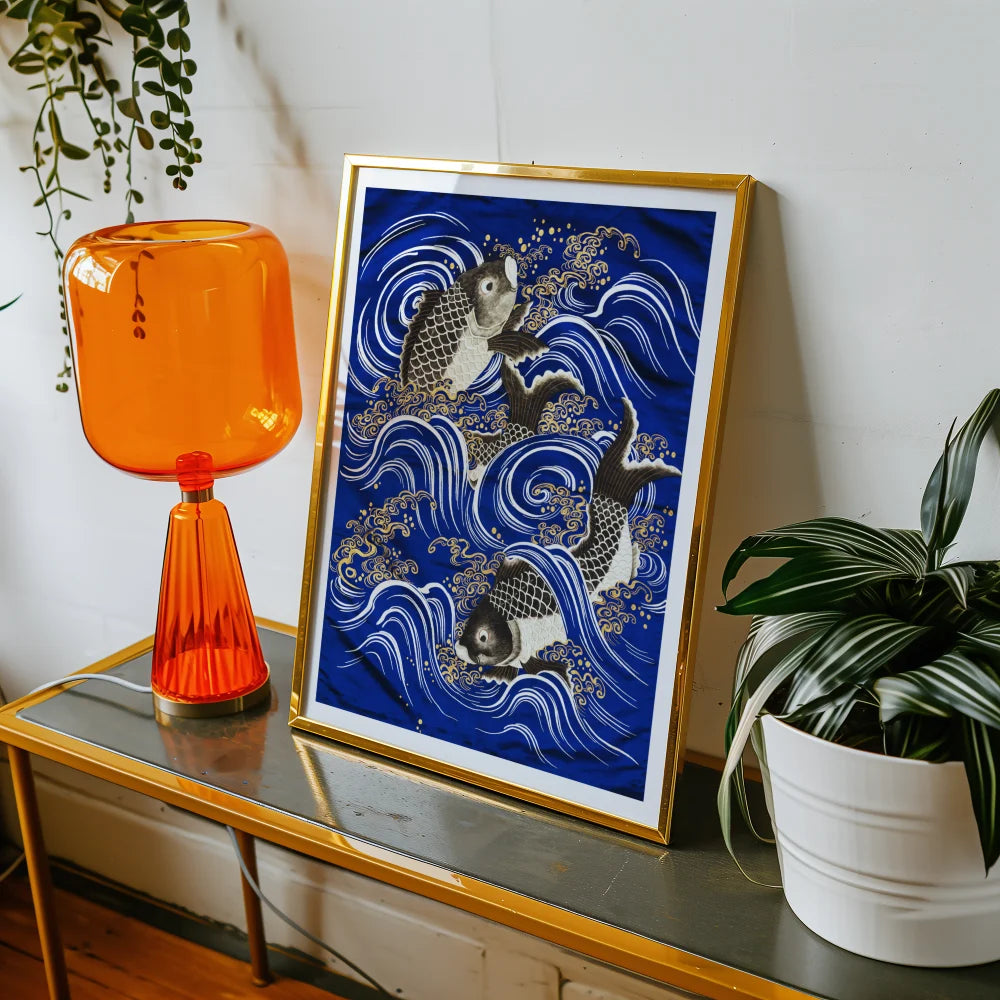 Karpfen in Wellen Poster